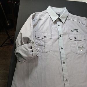 Men's Gray Tactical Shirt,Vertical‎ Sport Size XL Button Long Roll Up Sleeves
